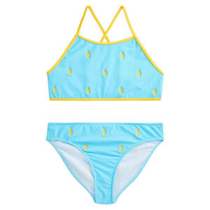 NWOT Polo Ralph Lauren Girls Polo Pony Two-Piece Swimsuit Blue Yellow - Size 6X